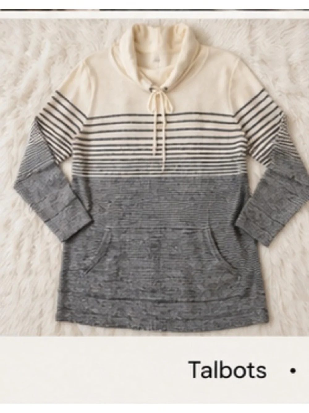 Talbots L Lambswool Blend Ombré Striped Cowl Neck Tunic Sweater